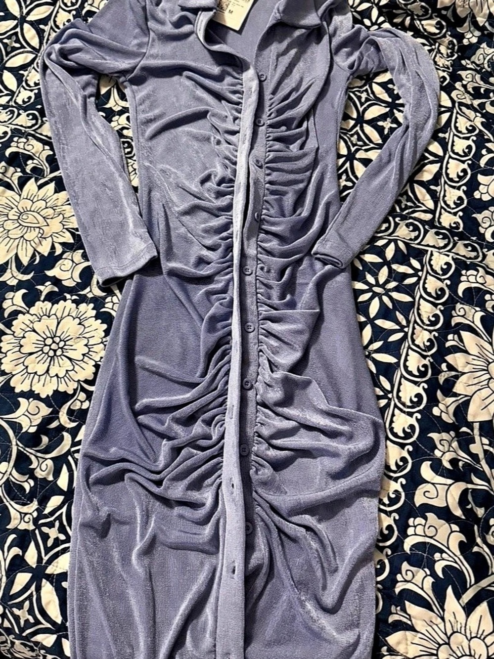Forever 21 Velour Ruched Collared Midi Dress Purple